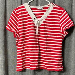 Sag Harbor Red and White Striped Tee